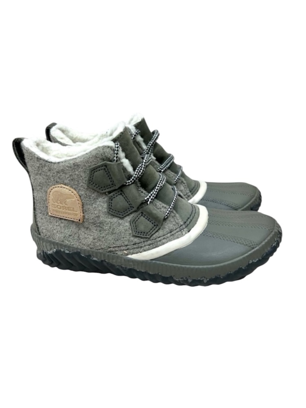 Sorel Grey Out N About Felt Sherling Fur Winter Snow Waterproof Rain Duck Boots